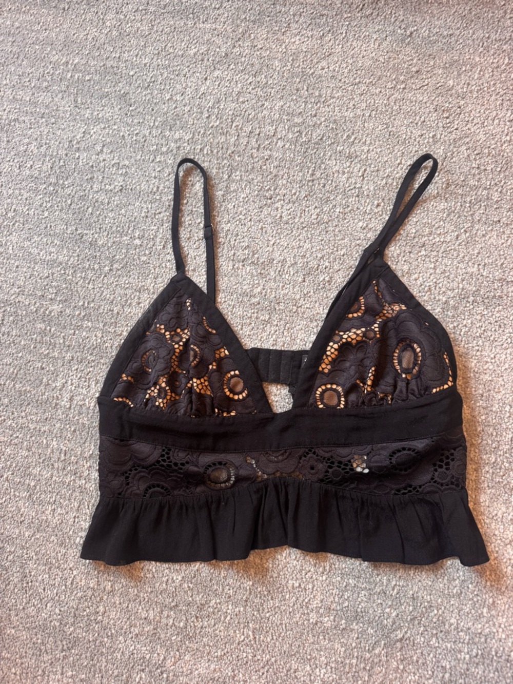 For Love & Lemons Black Lace Crop Tank Top